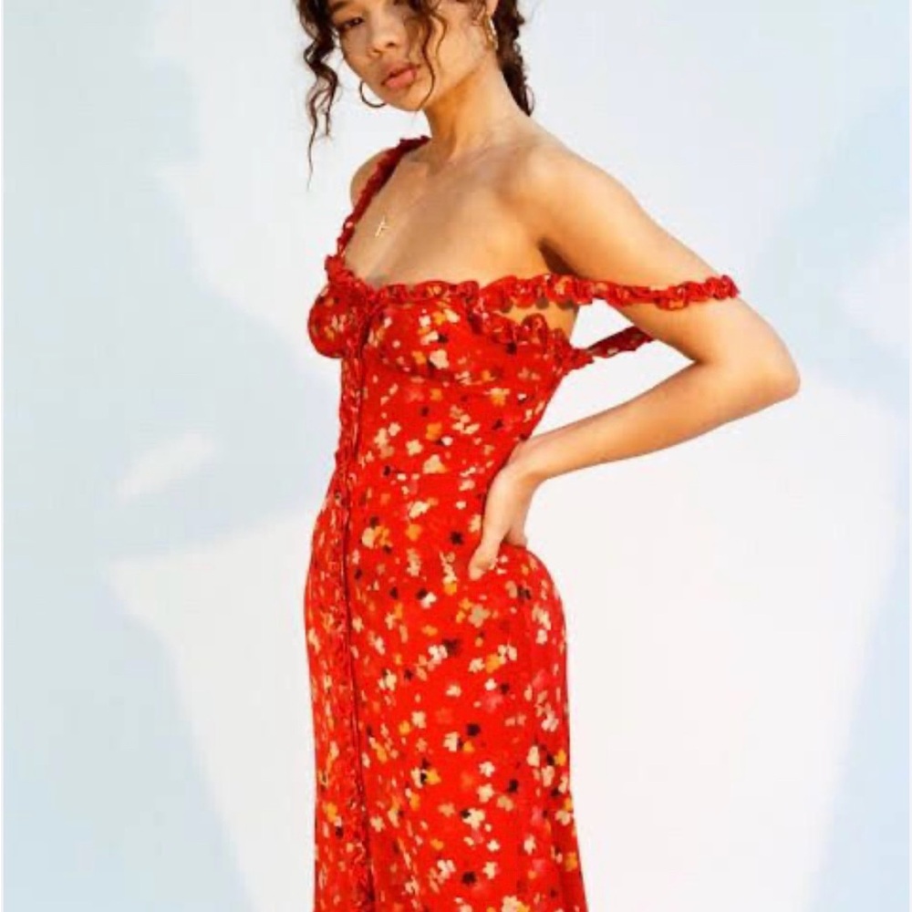 Red Ruffle floral off the shoulder dress size S